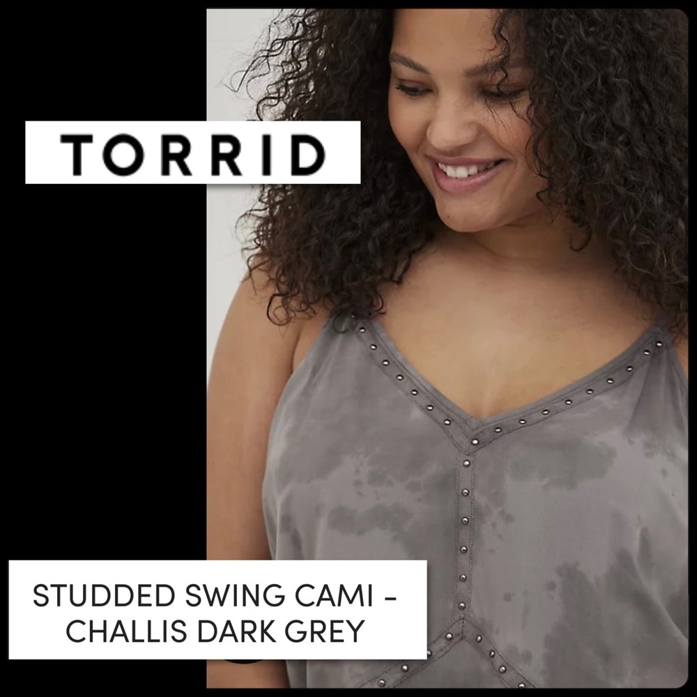 Torrid Studded Swing Cami Challis Dark Grey NWT